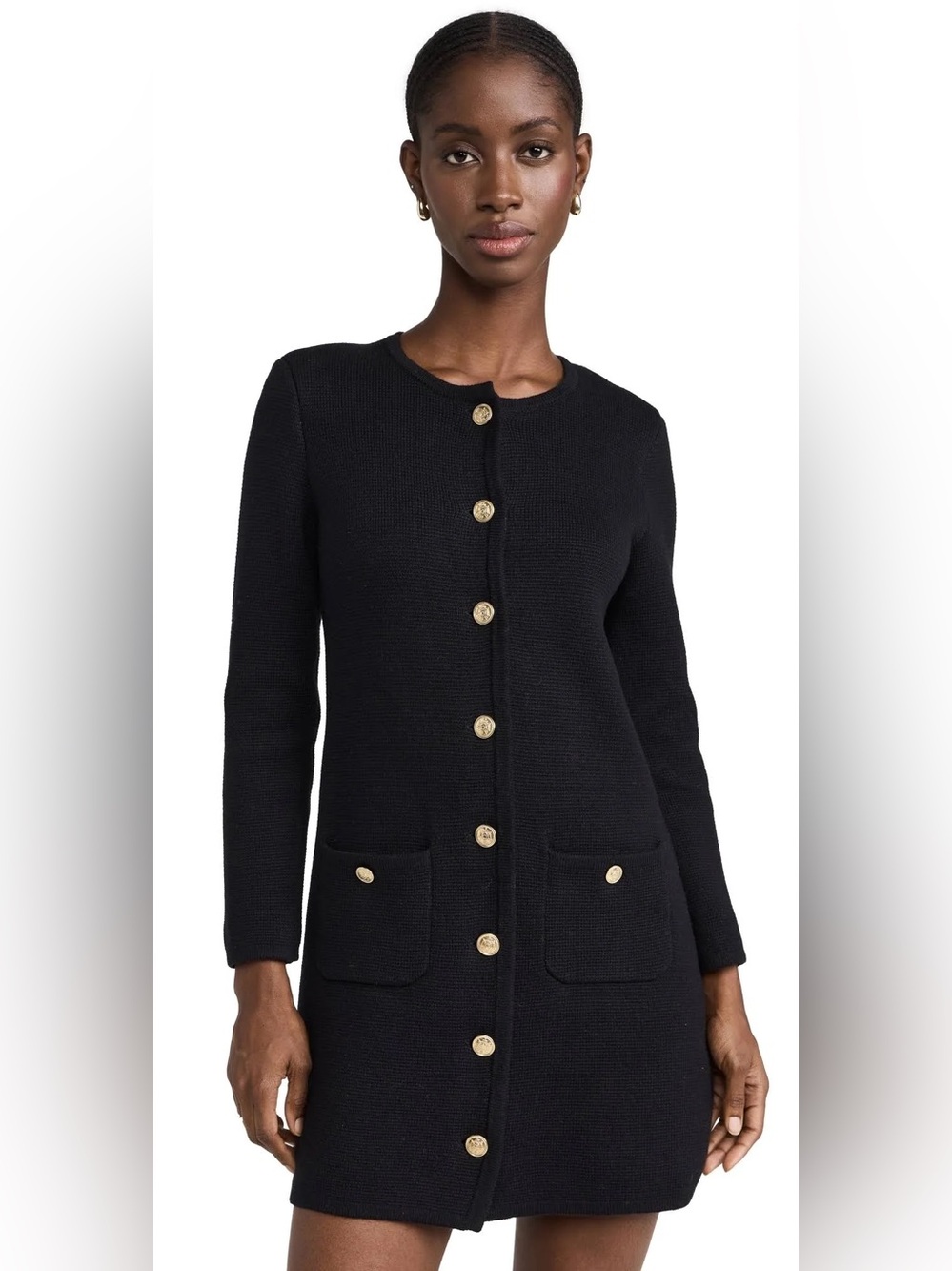 Alex Mill Stella Black Cotton Cashmere Button Front Sweater Dress Medium